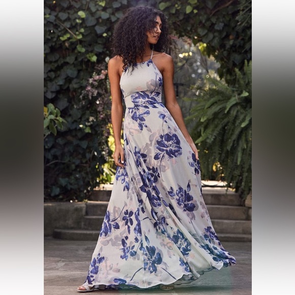 NWT LuLu’s All I Need Grey Floral Print Lace-Up Maxi Dress - Picture 4 of 7